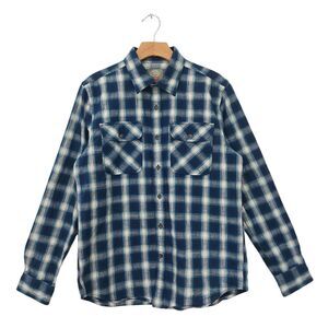 St. John's Bay Shirt Mens Medium Blue Plaid Button Up Long Sleeve Cotton Casual